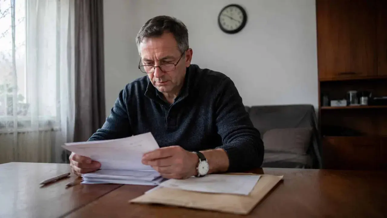 Mężczyzna w okularach analizuje dokumenty, martwiąc się o przedawnienie wykroczenia.