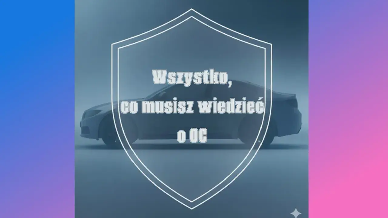 Sylwetka samochodu wewnątrz tarczy z napisem "Wszystko, co musisz wiedzieć o OC".