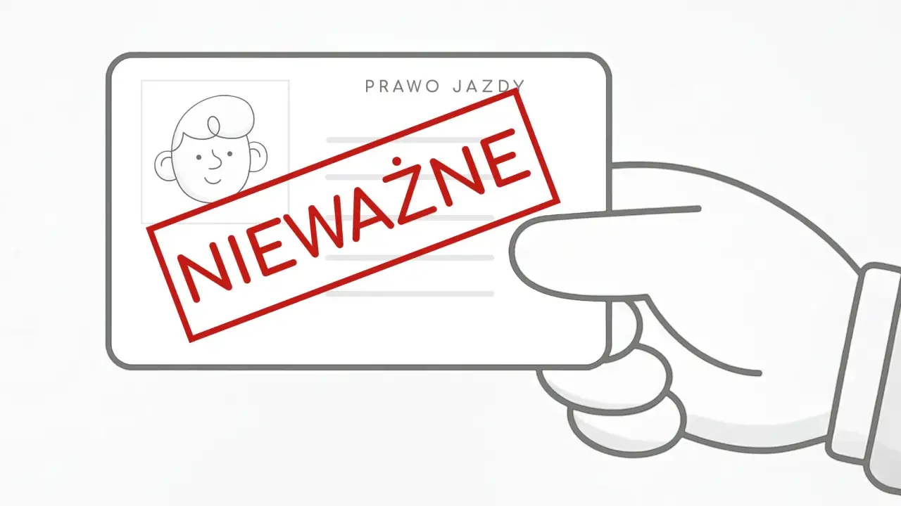Ręka trzyma nieważne prawo jazdy. Jazda bez uprawnień jaka kara 2026?