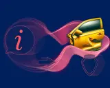 Uszkodzone żółte auto i ikona informacji symbolizują utratę wartości handlowej pojazdu.