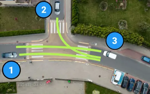 Kto ma pierwszeństwo na skrzyżowaniu? Samochód nr 2, potem nr 3, a na końcu nr 1.