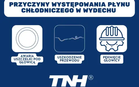Przyczyny ubytku płynu chłodniczego: awaria uszczelki pod głowicą, uszkodzenie przewodu, pęknięcie głowicy.