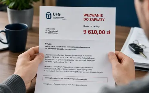 Wezwanie do zapłaty UFG za brak OC. Jan Kowalski otrzymał karę 9610 zł. Może to być podstawa do odwołania.