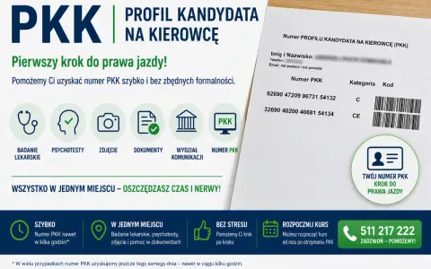 Profil kandydata na kierowcę (PKK) to pierwszy krok do prawa jazdy. Pomożemy Ci uzyskać numer PKK szybko i bez formalności.