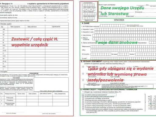 Wniosek o wydanie prawa jazdy. Czy za PKK się płaci? Wypełnia urzędnik. Tylko gdy ubiegasz się o wydanie wtórnika lub wymianę prawa jazdy/pozwolenia.