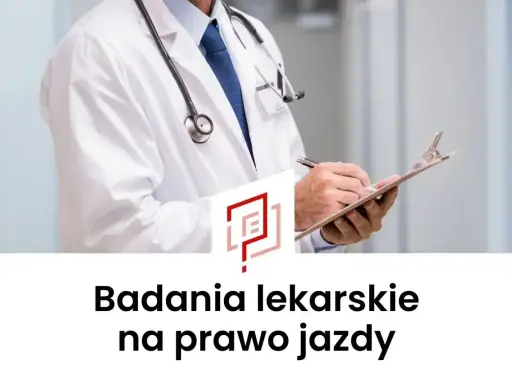Lekarz w białym kitlu z notatnikiem i długopisem. Badania lekarskie na prawo jazdy, w tym przedłużenie prawa jazdy okulista.
