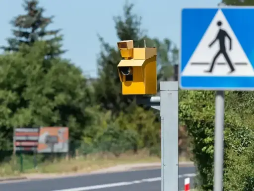 Żółty fotoradar przy przejściu dla pieszych. Uważaj, bo kara za przekroczenie prędkości może być wysoka!