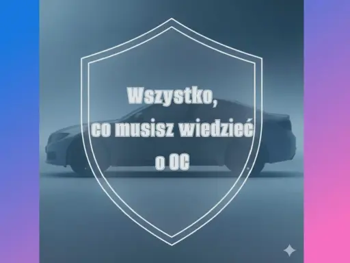 Sylwetka samochodu wewnątrz tarczy z napisem "Wszystko, co musisz wiedzieć o OC".