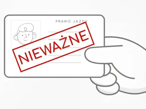 Ręka trzyma nieważne prawo jazdy. Jazda bez uprawnień jaka kara 2026?