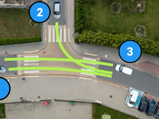 Kto ma pierwszeństwo na skrzyżowaniu? Samochód nr 2, potem nr 3, a na końcu nr 1.