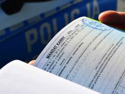 Dokument mandatu karnego, na którym widnieje informacja o tym, ile punktów karnych można otrzymać.