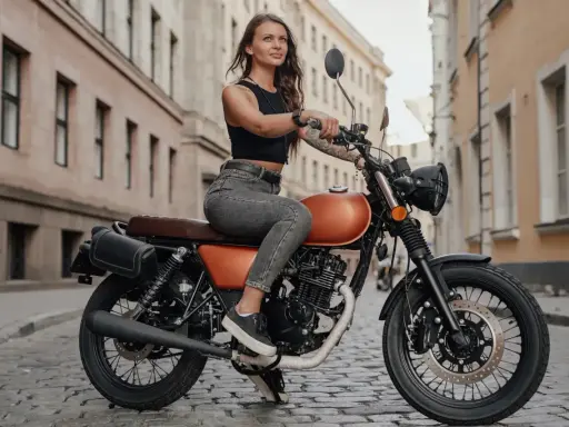 Kobieta na stylowym motocyklu 125cc. Czy na motor 125 trzeba mieć prawo jazdy? To pytanie zadaje sobie wiele osób, które marzą o takiej maszynie.