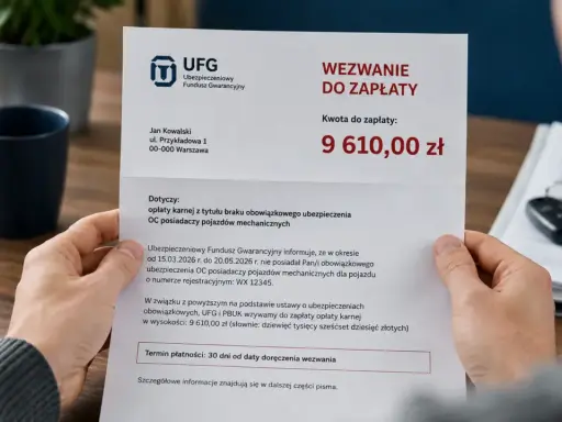 Wezwanie do zapłaty UFG za brak OC. Jan Kowalski otrzymał karę 9610 zł. Może to być podstawa do odwołania.