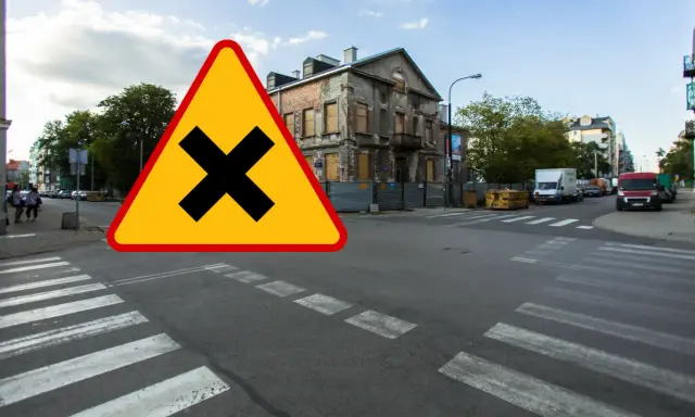 Uwaga na skrzyżowanie równorzędne znak. Zbliżamy się do skrzyżowania dróg, gdzie obowiązują zasady pierwszeństwa przejazdu.