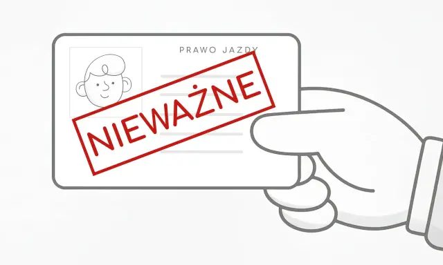 Ręka trzyma nieważne prawo jazdy. Jazda bez uprawnień jaka kara 2026?