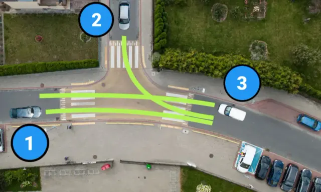 Kto ma pierwszeństwo na skrzyżowaniu? Samochód nr 2, potem nr 3, a na końcu nr 1.