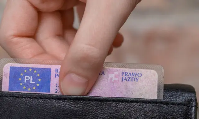 Dłoń wkłada do portfela polskie prawo jazdy. Czy trzeba mieć przy sobie dokument?