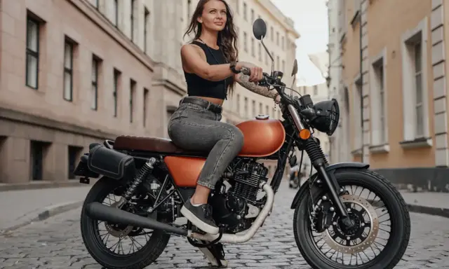 Kobieta na stylowym motocyklu 125cc. Czy na motor 125 trzeba mieć prawo jazdy? To pytanie zadaje sobie wiele osób, które marzą o takiej maszynie.