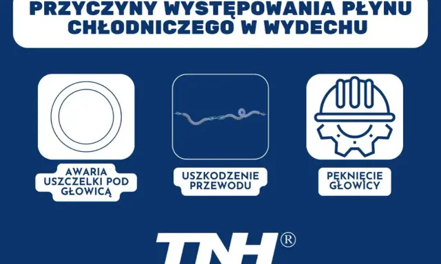 Przyczyny ubytku płynu chłodniczego: awaria uszczelki pod głowicą, uszkodzenie przewodu, pęknięcie głowicy.
