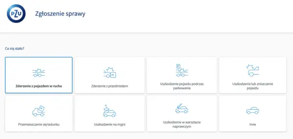 Wybierz przyczynę szkody, aby zgłosić ją w PZU. Sprawdź, ile czasu na zgłoszenie szkody PZU masz w swojej sytuacji.